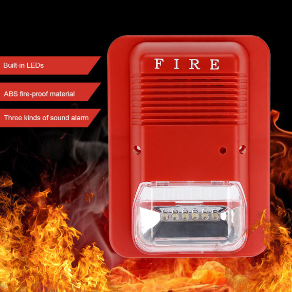 Rød lyd og lys Brandalarm Strobehorn - Hjemmekontor Hotel Sikkerhedssystem Sensor (1 stk)