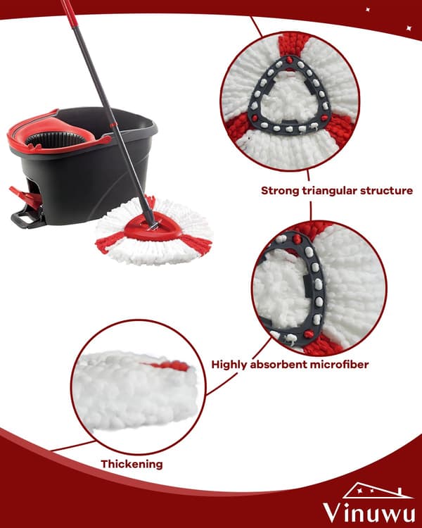 5-pak moppehoved-refills – Kompatibel med Vileda Turbo EasyWring 1-tanksystem, maskinvaskbare mikrofiberpuder
