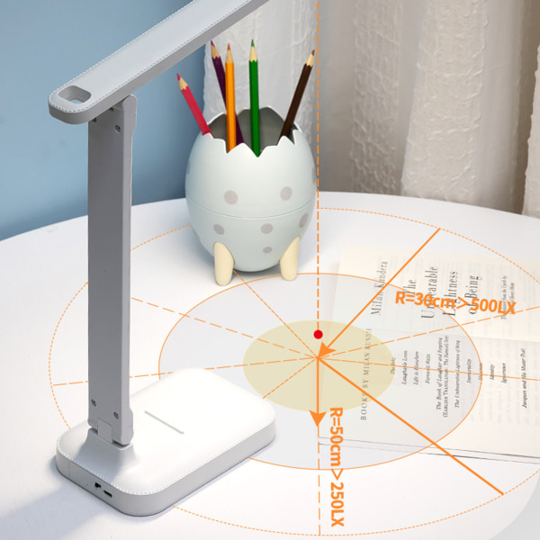 LED Vikbar Skrivbordslampa USB Uppladdningsbar Ögonskydd Skrivbordslampa Touchkontroll Sovrum Kontor Studier Elfenbensvit (Uppladdningsbar)-1 styck
