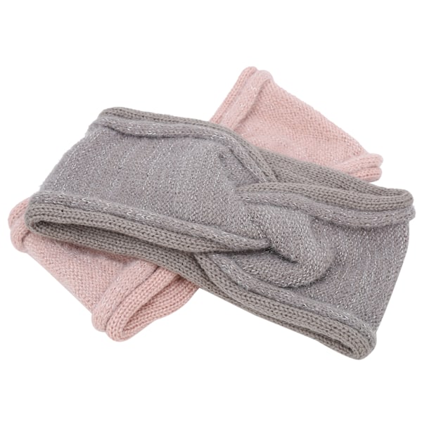 Elastiske pandebånd til kvinder, varme vinterpandebånd i strik til kvinder, grå + pink