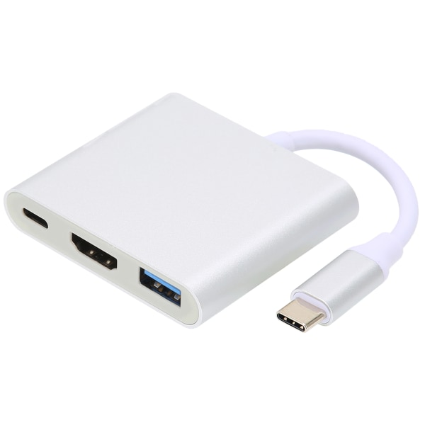 4K 3-i-1 TypeC-dokkingstasjon TypeC til HDMI-kompatibel USB PD MultiPort-adapter (sølv)