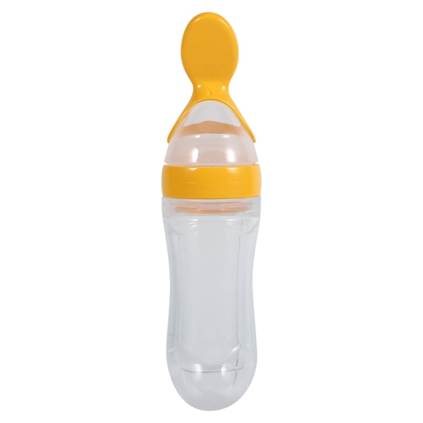 90 ml silikone baby toddler madning flaske med ske mad baby mad klemme feeder (gul)