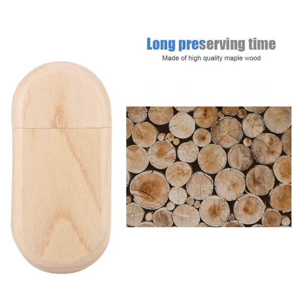 Oval Maple Wooden Shell USB 3.0 Flash Memory Drive Lagringspinne Med Box U Disk 8GB