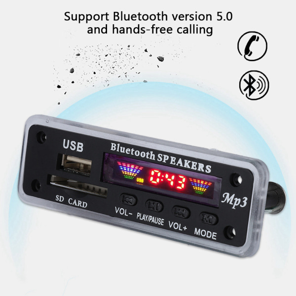 SDM01Bt U-DX Bluetooth 5.0 4 värin näyttö MP3 FM APE FLAC dekoodauskorttimoduuli (musta)