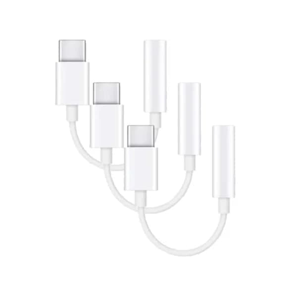 3-pakning adapter USB-C til 3,5 mm (Samsung S20 S21 S22) Hodetelefonadapter Hvit