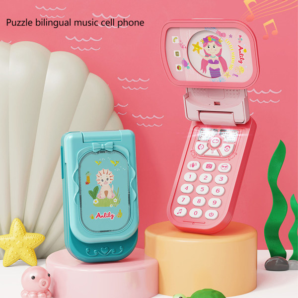 Mobiltelefon Baby Legetøj Flip Cover Roterende engelsk Læringssimulering Pædagogisk musik Mobiltelefon Legetøj til oplysning Pink