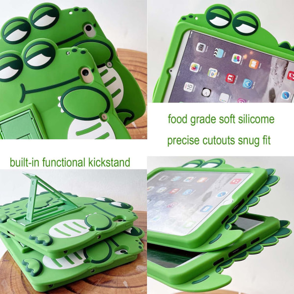 Etui til børn iPad Mini 6 2021 (6. generation, 8,3 tommer) + skærmbeskytter Sød 3D Anime Silikone stødsikker med Kickstand skelende dinosaur