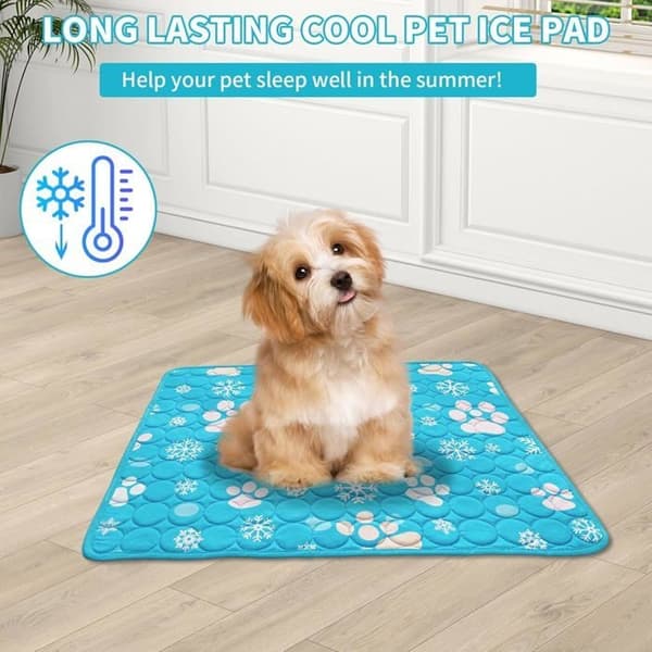 Ice Silk Kølemåtte til kæledyr 50x40 cm, vaskbar selvafkølende måtte til hunde og katte, blå