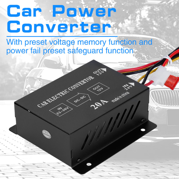 Bil Lastbil 20A 240W DC 24V till 12V Power Elektrisk spänningsreducerare Step down Transformator