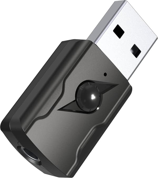 USB Bluetooth 5.0-adapter, USB Bluetooth-lydsender 5.0-mottaker Bluetooth-adapter med 3,5 mm lydkabel for PC/TV/bil/høyttaler/MP3/hodetelefoner