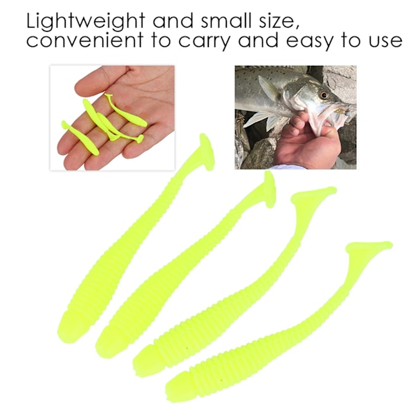 50 st 5 cm Mjuka Plast Fiske Beten T-svans Grub Mask Beten Fisketillbehör Gul