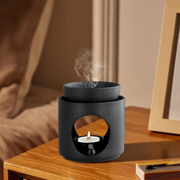 Keramisk Olie Aromaterapi Brænder, Mat Voksbrænder, Aromaterapi Holder, Tealysholder Diffuser til Hjemmekontor Dekoration, Sort black