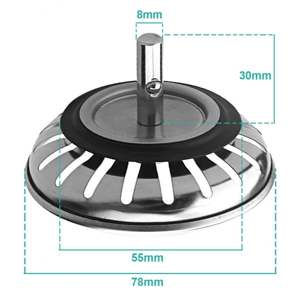 Kjøkkenvask Plugg Sil Rustfritt Stål Sil Vask Plugg Mat/Hårfelle Erstatning Hull Diameter 78mm, 2 stk 2pcs