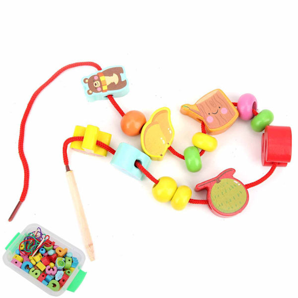 Baby Lacing Beads Toy Trä Spädbarn String Trädning Leksaker DIY Pedagogisk Födelsedagspresent