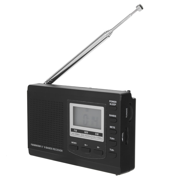 HRD-310 Bärbar Radio Mini Stereo FM/MW/SW-mottagare med digital klocka 3,5 mm hörlurar