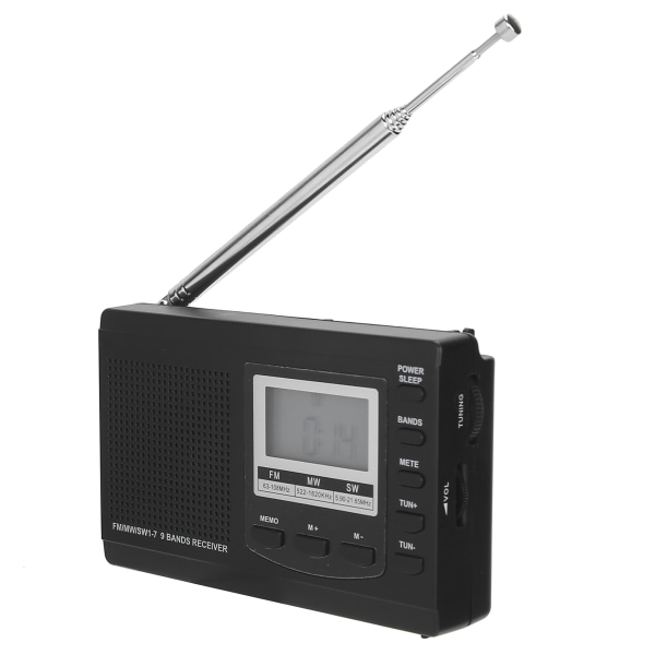 HRD-310 Bærbar Radio Mini Stereo FM/MW/SW-mottaker med digital klokke 3,5 mm øretelefon