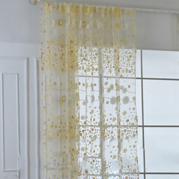 Gennemsigtig gardin innovativ elegant translucent blomster voile gardiner til stue arbejdsværelse soveværelse gul 100x250cm / 39.4x98.4in (kroge)