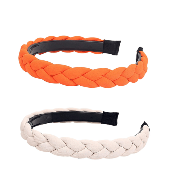 Halkfri Elegant Temperament Flickor Hårrosett Mode Enfärgad Flätad Hårband Håraccessoarer (Orange + Beige)