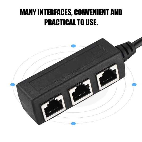 Ethernet-kabelsplitteradapter - 1 hann til 3 hunnporter, skjøteledning for overføringstilkobling