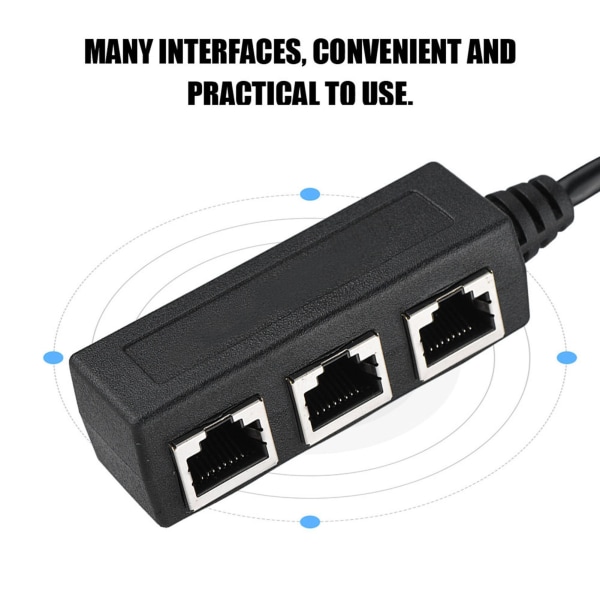 Ethernetkabel Splitter Adapter - 1 Hane till 3 Hona Portar, Förlängningssladd för Överföringsanslutning