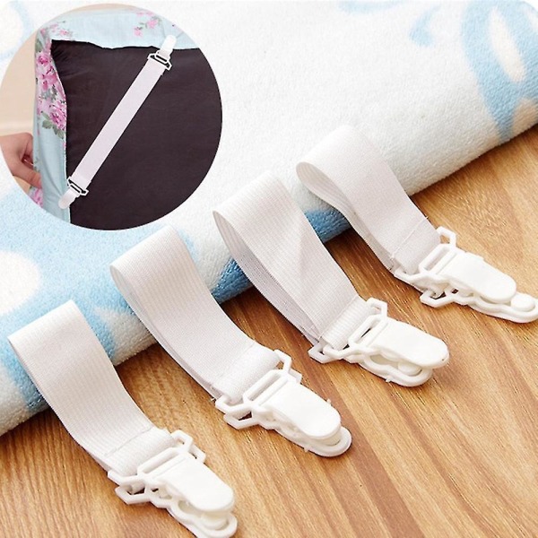 8 stk Elastiske sengetøyfester med anti-skli madrasstrekk