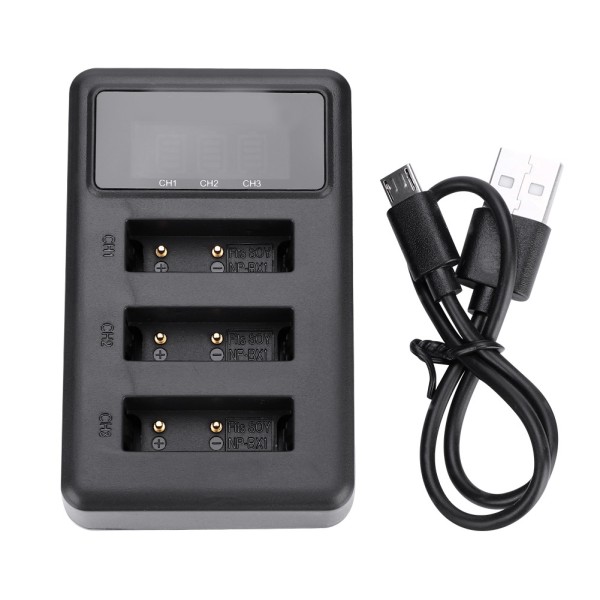 Actionkamera Batterilader 3 spor USB Lading Svart Tilbehør til Sony NP-BX1