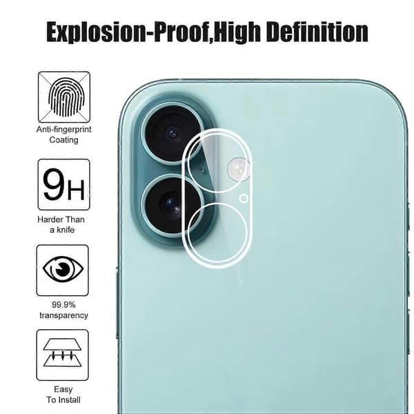 Camera Protector for iPhone 17, Arc Edge, Clear Tempered Glass Film