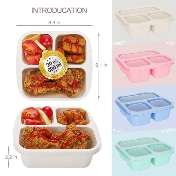 Bento-matboks for barn (4-delt sett), 3-roms matbeholder, gjenbrukbar