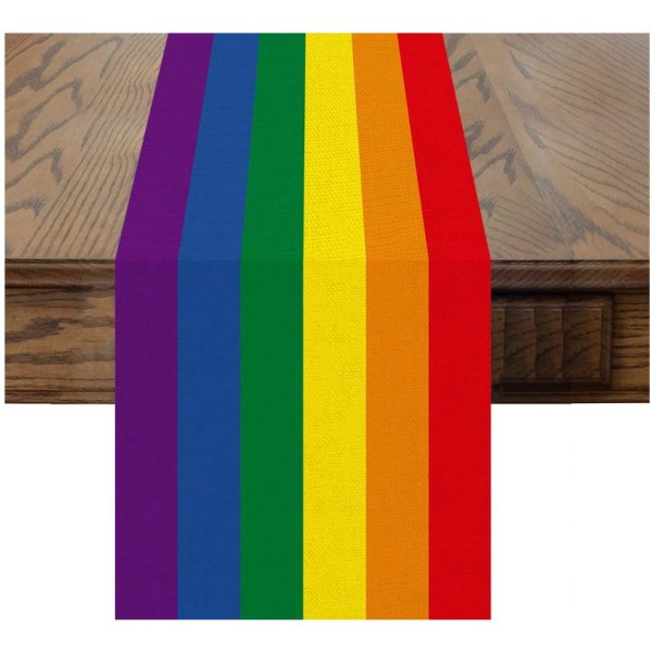 Dekorativ sommerbordløber 33 x 180 cm (regnbuestriber), jutebordløber, til bryllup, sommer, efterårsfestival, udendørs festdekoration