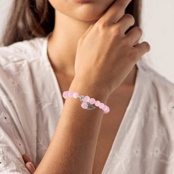 Naturstein armbånd for kvinner, 8 mm perler elastisk rosa krystall sjarm armbånd armbånd edelsten smykker