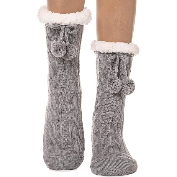 Hjemmesko Fluffy Sokker Kvinder Fleeceforede Vinter Varme Bløde Uld Komfortable Tykke Fyldte Sokker med Greb