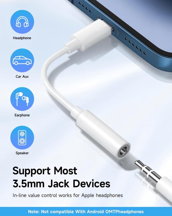 Lightning till 3,5 mm hörlursadapter (2-pack) — Ljudadapter/omvandlare för iPhone