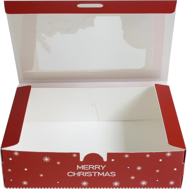 12-pack Presentaskar, 23 cm x 17 cm x 7 cm, Julröd Vit Tomteask med Transparent Lock