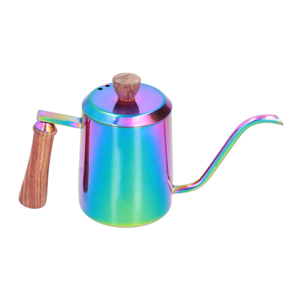 600 ml rostfritt stål manuell kaffekanna lång smal pip häll över kittel med trähandtag färgglad