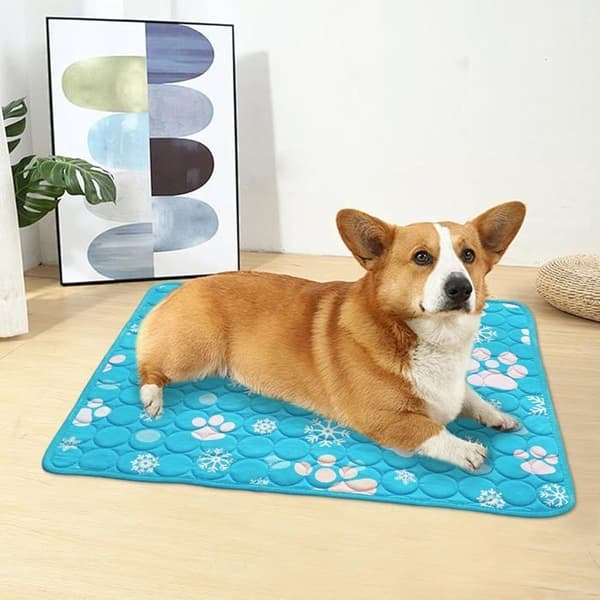 Ice Silk Kølemåtte til kæledyr 50x40 cm, vaskbar selvafkølende måtte til hunde og katte, blå