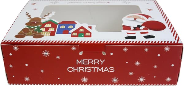 12-pack Presentaskar, 23 cm x 17 cm x 7 cm, Julröd Vit Tomteask med Transparent Lock