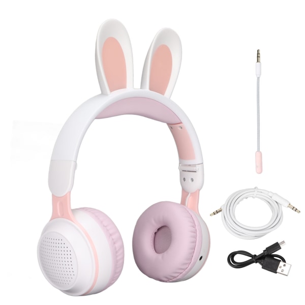 Rabbit Ear Bluetooth 5.0 Hörlurar Vikbara Trådlöst barnheadset med LED-färgljus för PC Tablet Online LearningVit Rosa