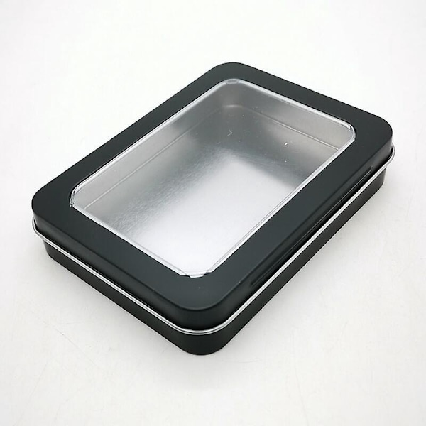 Portable Metal Rectangular Tin Boxes with Detachable Clear Lid - Set of 2, Black - 4.5x3.3x0.8 Inch, Small Storage Kit for Home