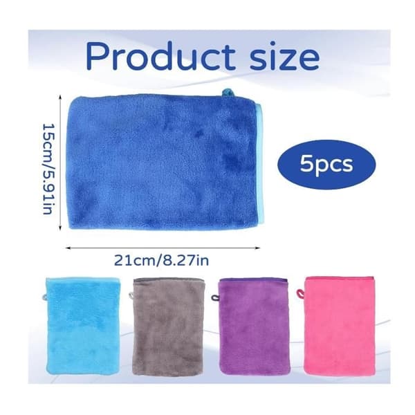 5-pak mikrofiber-vaskeklude med snoretræk, bløde og hurtigtørrende ansigtsklude, 5 farver