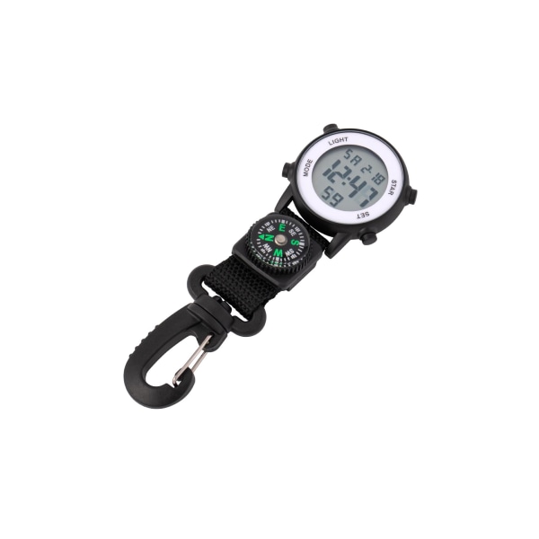 Svart lettvekts ryggsekkturist digital klokke Karabinkrok utendørs belte FOB bærbar kompass lommeur for fotturer Klatring