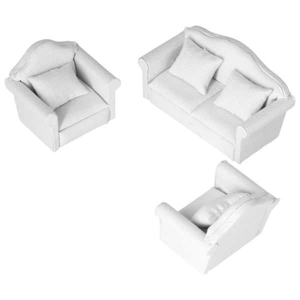 1:12 Dukkehust Mini Sofa Ren Hvit 3 Deler Sofa Sett Mini Stue Møbler Modeller Hvit