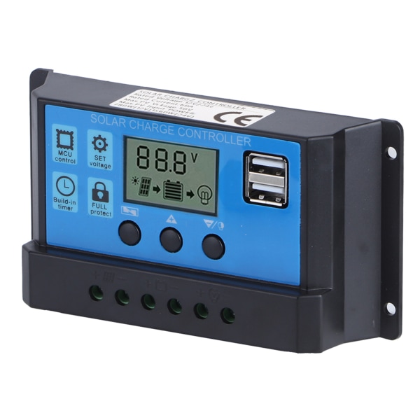60A Solarladdningsregulator med Dubbla USB-portar 5V Auto PWM LCD-Display Solpanel Batteriregulator