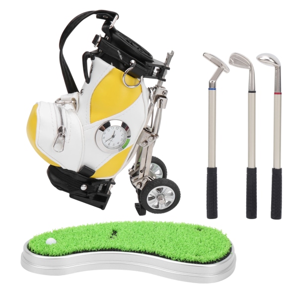 Mini Desktop Zink Alloy Golf Bag Pennhållare med gräsmatta Base Klocka Golf Pennor Souvenir present