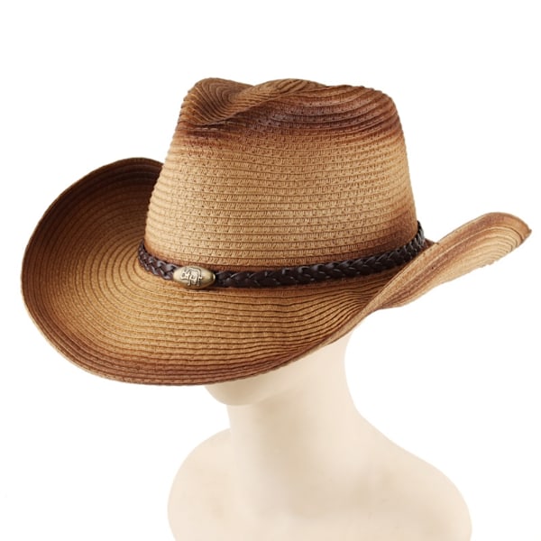 Gradient Spray Farve Western Halm Cowboy Cowgirl Hat til Mænd Kvinder Solhat med Bred Skygge til Udendørs Rejser til Stranden