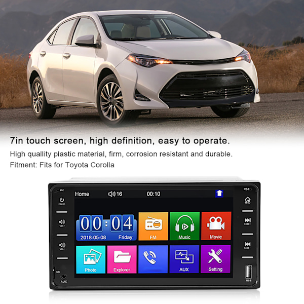 7 Tums Bil MP5 Multimedia Spelare FM Stereo Radio Bluetooth Handsfree Passar för Corolla