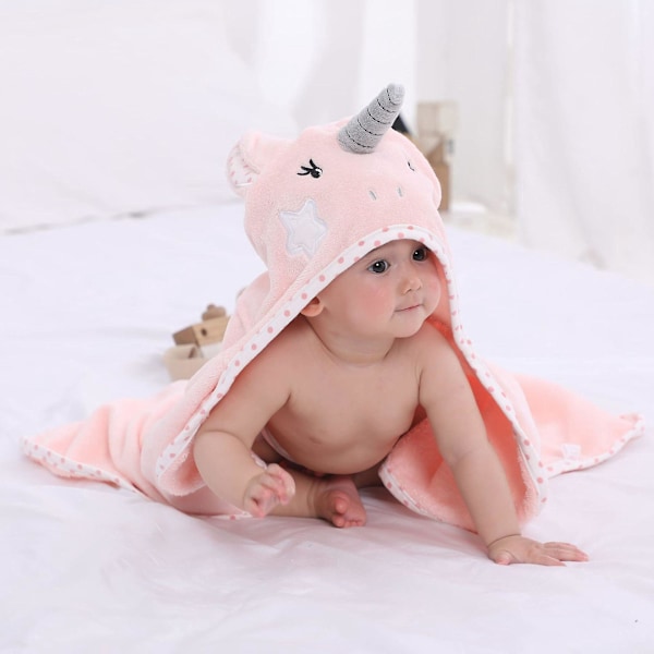 Ultra Soft Thick Cotton Baby Hooded Bath Towel - Unique Animal Design (Unicorn)