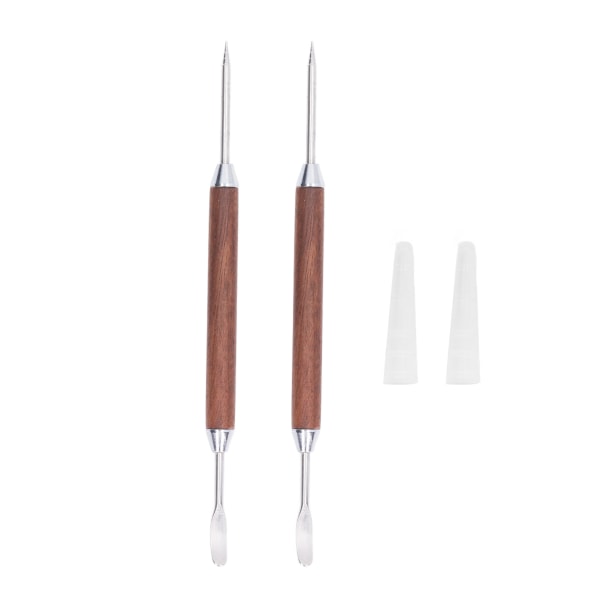 2 STK Kaffe Art Pen Træhåndtag Rustfrit Stål Kaffe Fancy Stitch Nål til DIY Dekoration
