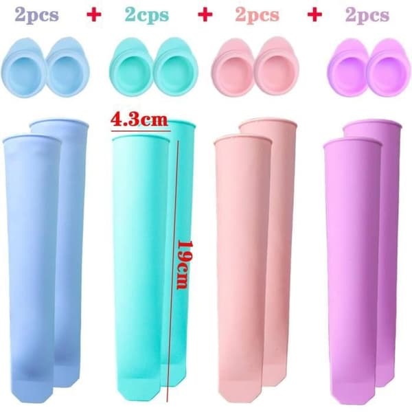Isglassform - Popsicleform - 8 silikonformar - Återanvändbara - Giftfria - 4 färger