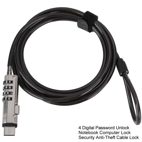 4 Digitalt passord Lås opp bærbar datamaskinlås Sikkerhet Anti-tyveri kabellås