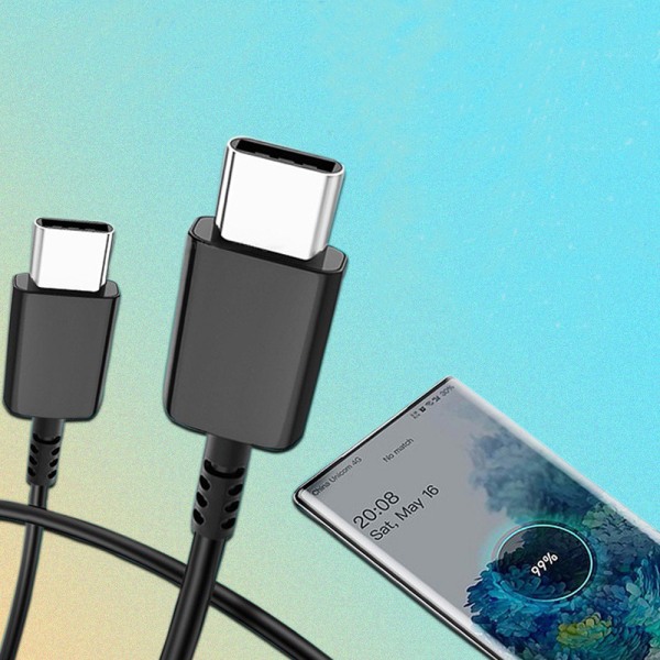 Nopea laturi 45W Samsungille USB-C:lle, 1 metrin datakaapeli + laturipää valkoinen 45W